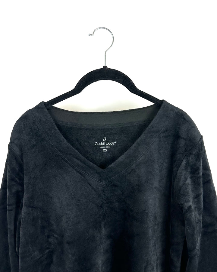 Black Fleece V Neck Pajama Top - Size 2/4, 10/12 and 1X