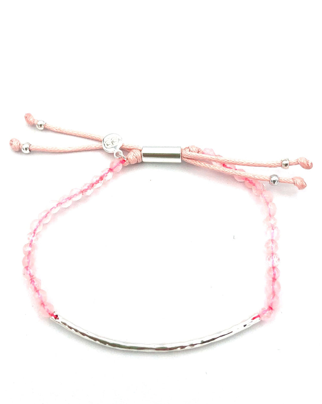 Pink Beaded Rope Bracelet With Silver Bar