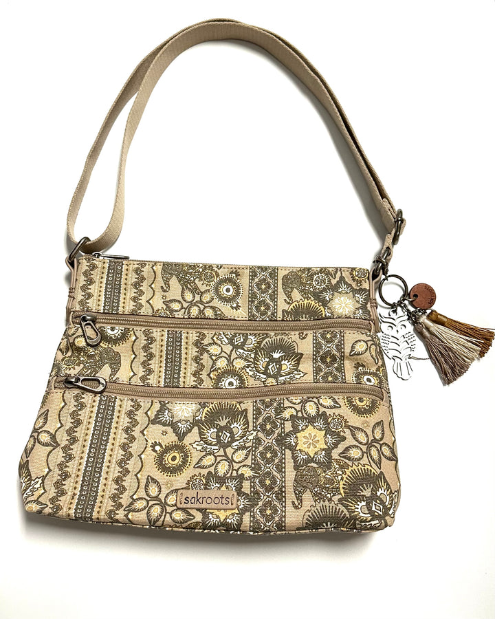 Beige Paisley Double Zipper Bag