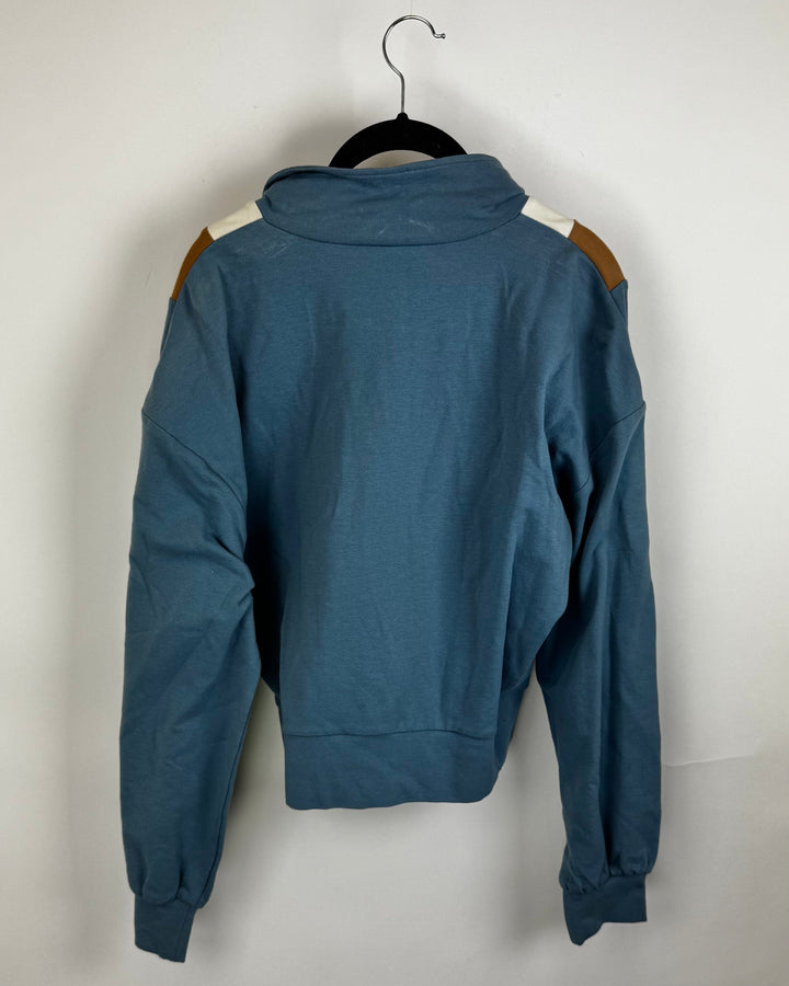 Blue & Tan Cropped Quarter Zip - Small
