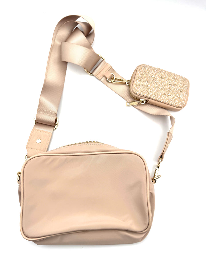 Beige Crossbody Bag With Rhinestone Coin Purse