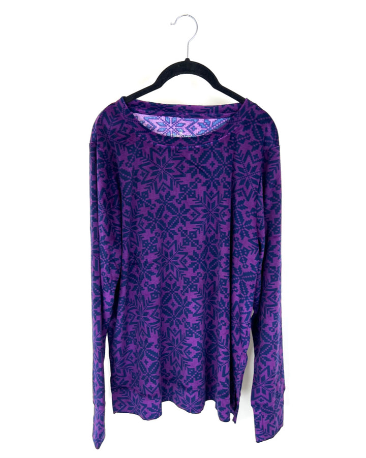 Purple Winter Pattern Long Sleeve Top - Size 14/16