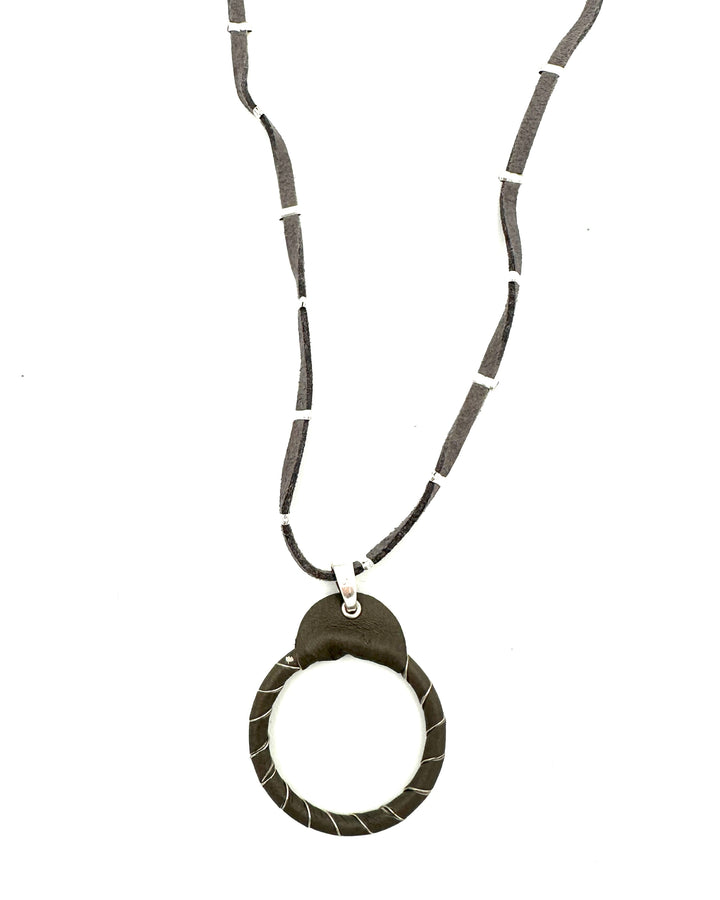 Gray Fabric Circle Charm Necklace