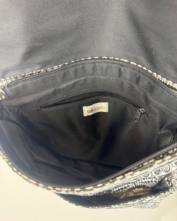 Black Abstract Print Convertible Backpack/Satchel with CCD Initials