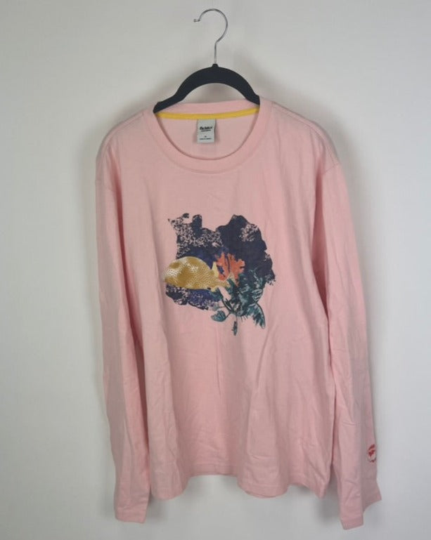 MENS Light Pink Sea Life Graphic Long Sleeve Medium