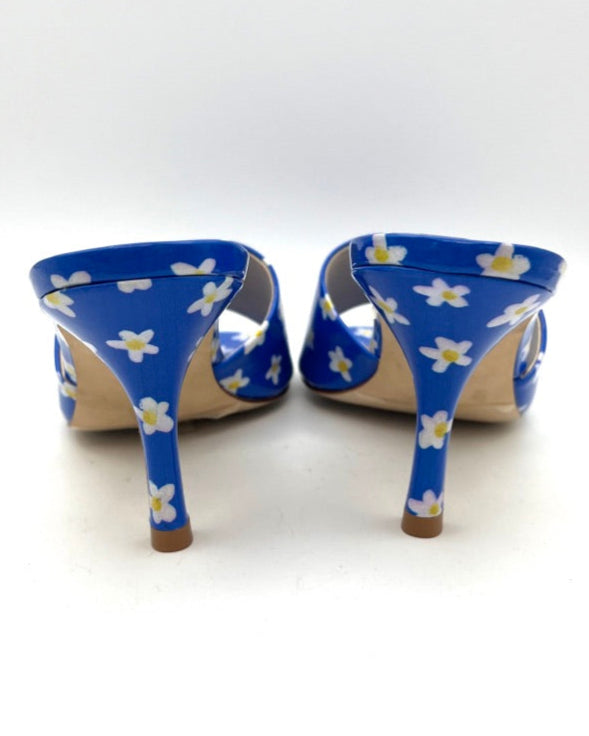 Bright Blue Floral Heel Sandal - Size 6