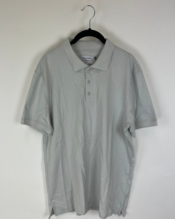 MENS Light Gray Two-Button Polo Tee - Medium