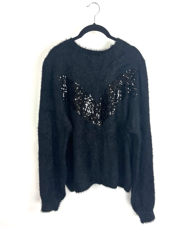 Fluffy Black Sequin Sweater - Size 4/6