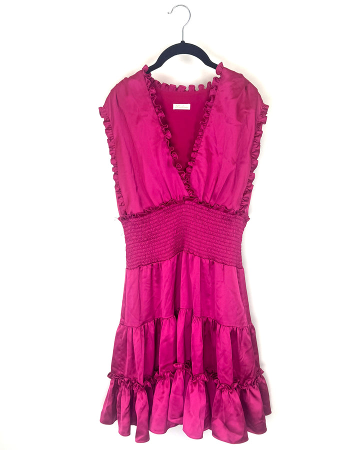 Ruffle Magenta Pink V-Neck Dress - Size 6