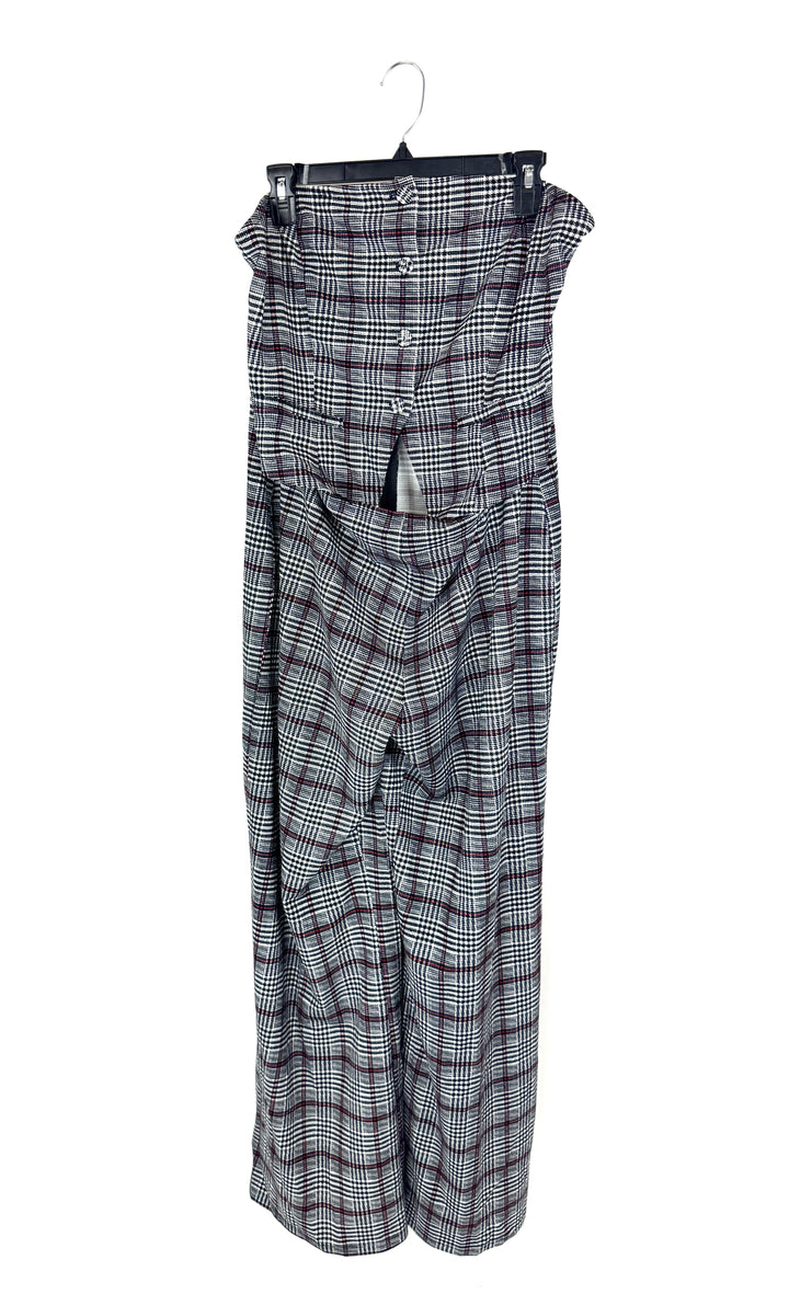 Black White and Red Plaid Strapless Jumpsuit - 1X