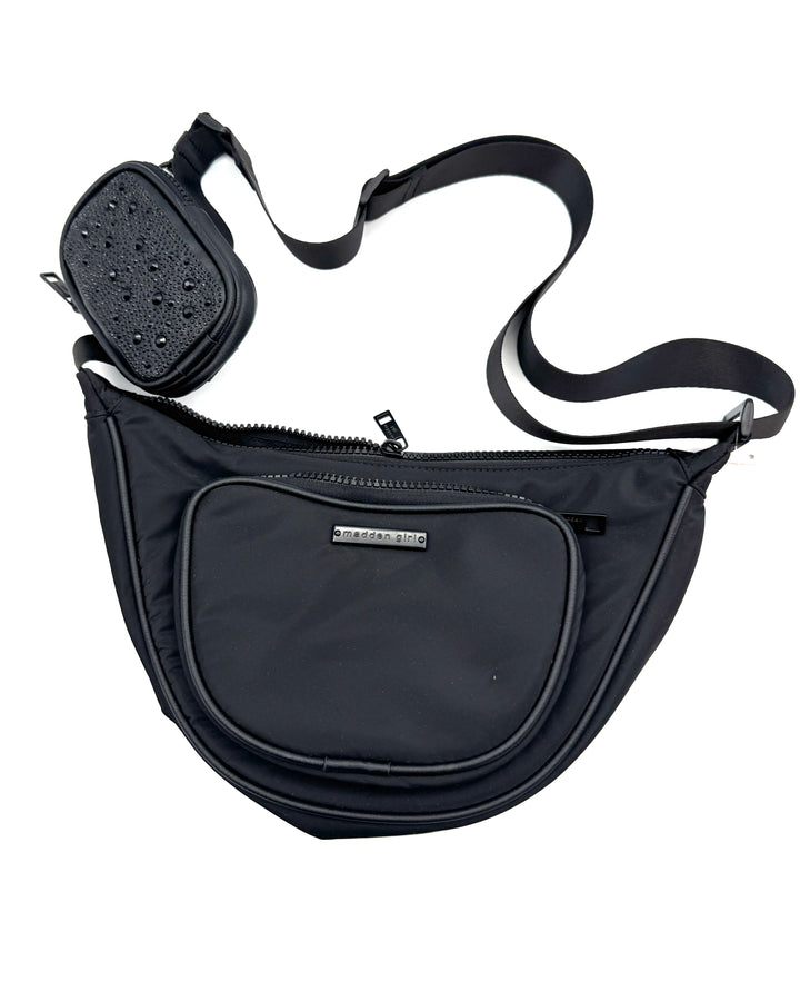 Black Crossbody with Rhinestone Zip Pouch