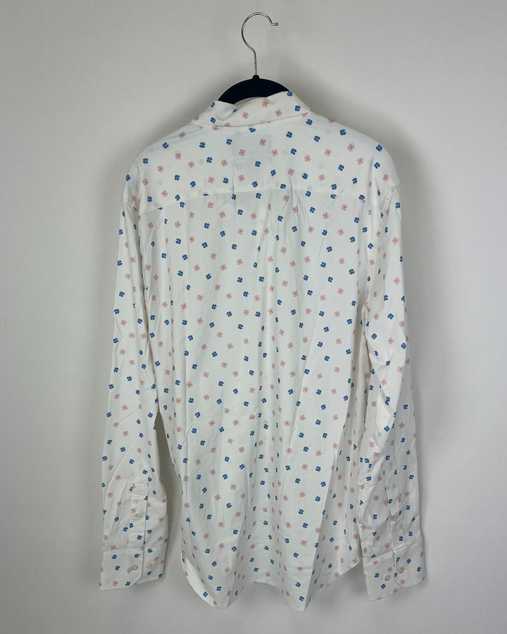 MENS Pink and Blue Floral Shirt - Slim Fit Medium