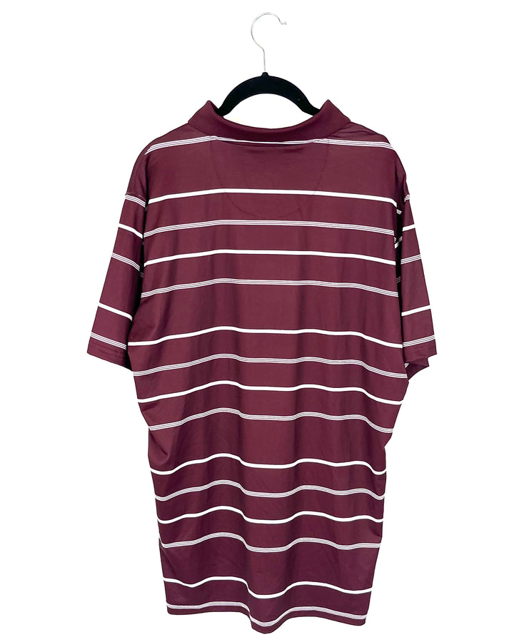 MENS Burgundy Striped Golf Shirt - Slim Medium and Slim Large