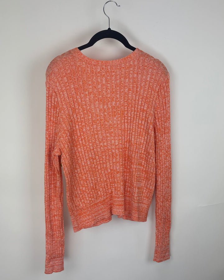 Orange Knit Button Down Long Sleeve Sweater - Medium
