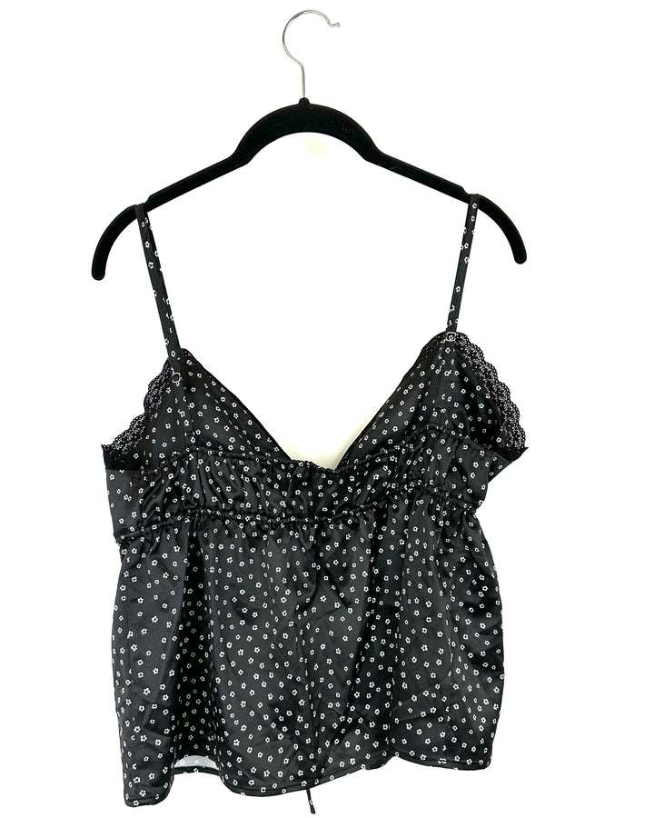 Black Flower Print Tank Top - Large