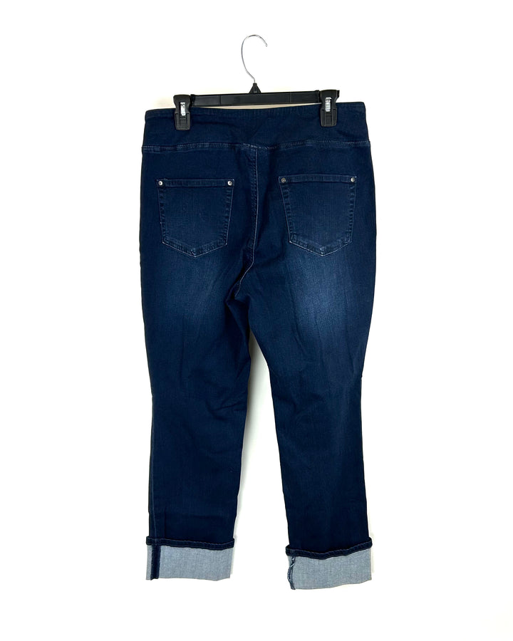 Dark Indigo Cuffed Crop Elastic Jeans - Size 12
