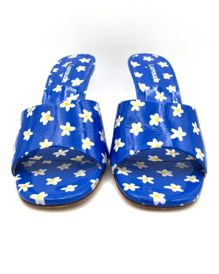 Bright Blue Floral Heel Sandal - Size 6
