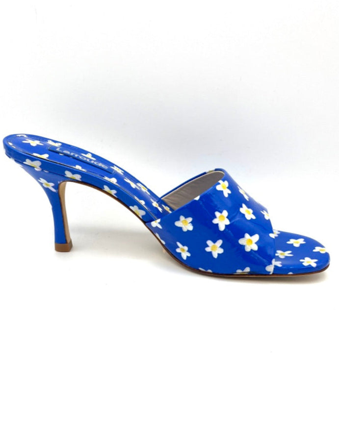 Bright Blue Floral Heel Sandal - Size 6