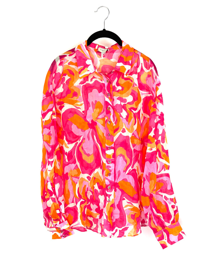 Pink and Orange Button Down Shirt - Size 6/8
