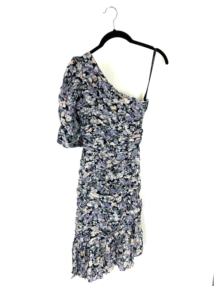 Blue Floral One-Shoulder Dress - Size 0/2