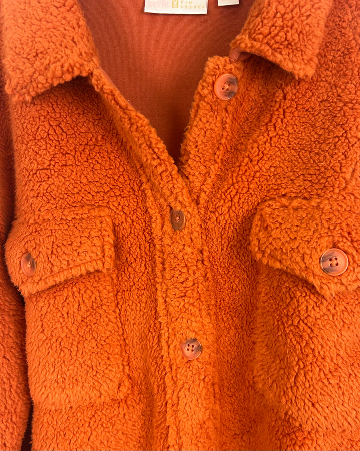 Orange Button Up Fuzzy Sherpa - Size 6/8