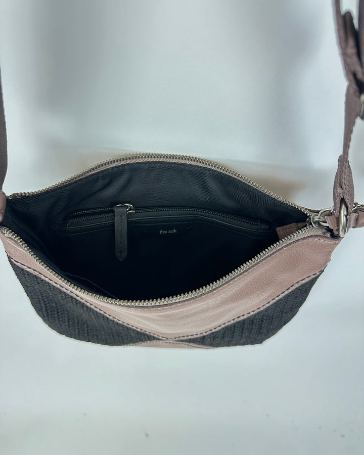 Brown Leather Crochet Crossbody Bag