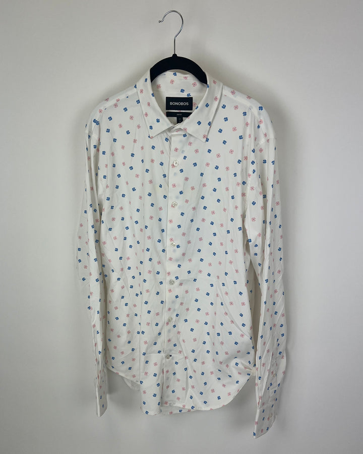 MENS Pink and Blue Floral Shirt - Slim Fit Medium