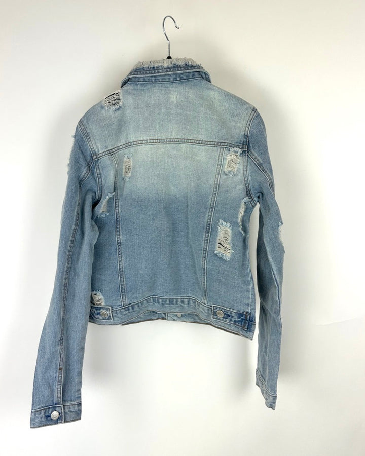 Blue Distressed Denim Jacket - Size 0/2