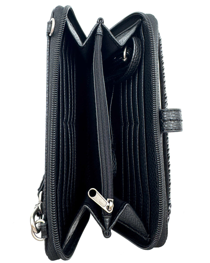 Black Crochet And Leather Crossbody / Wristlet