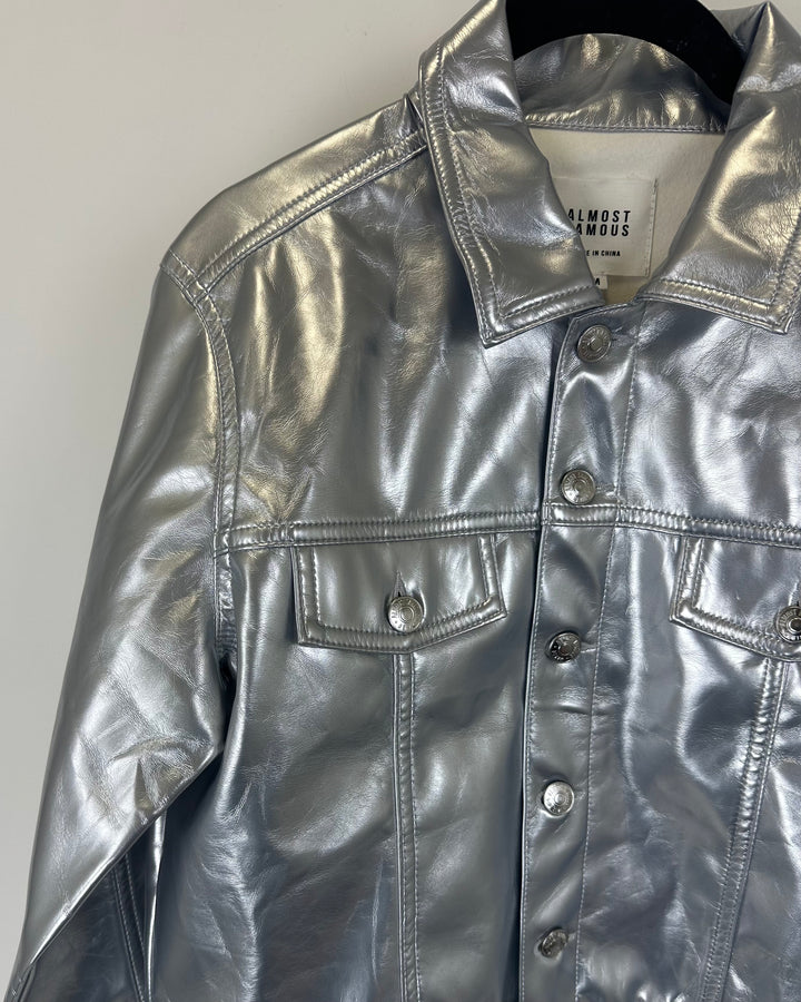 Silver Patent Leather Cropped Jacket - Size 4/6