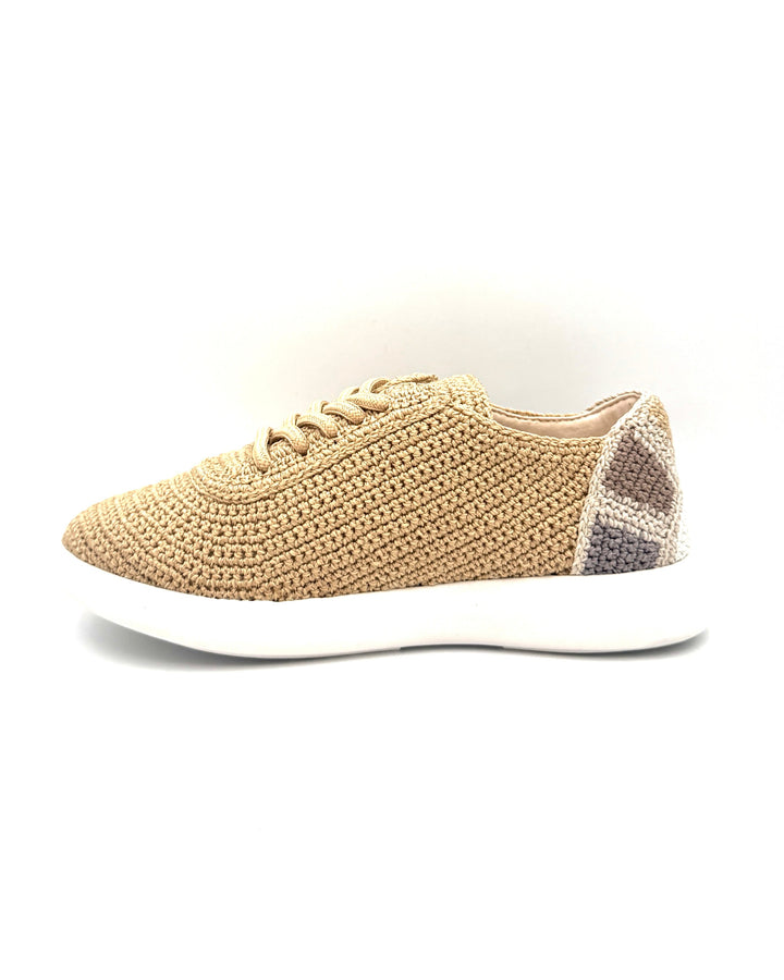Beige Crochet Sneaker With Sun Detail - Size 6