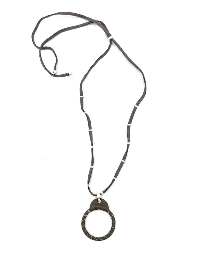 Gray Fabric Circle Charm Necklace