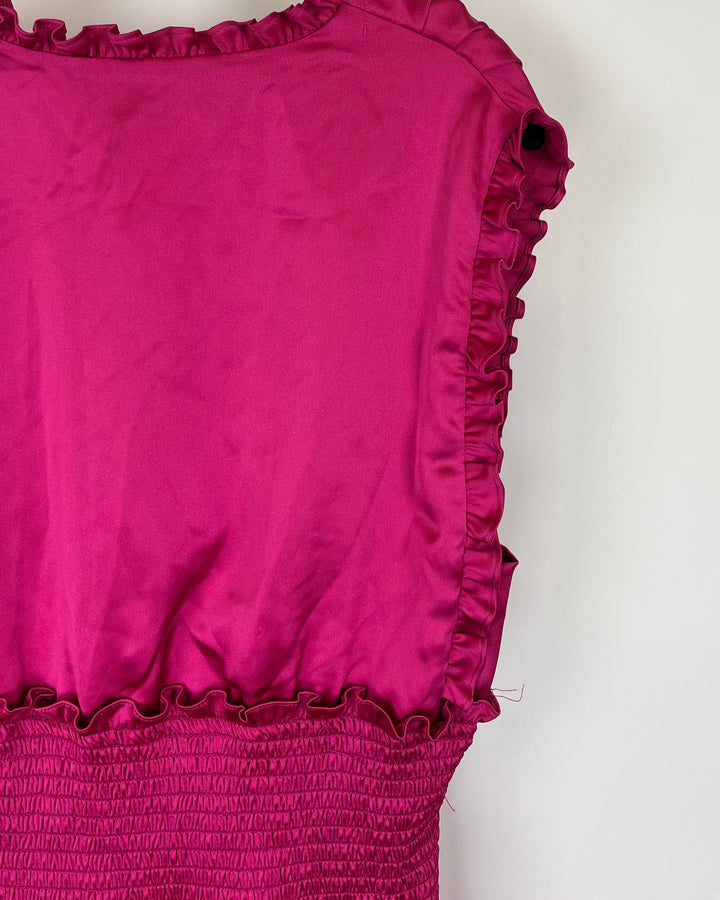 Ruffle Magenta Pink V-Neck Dress - Size 6