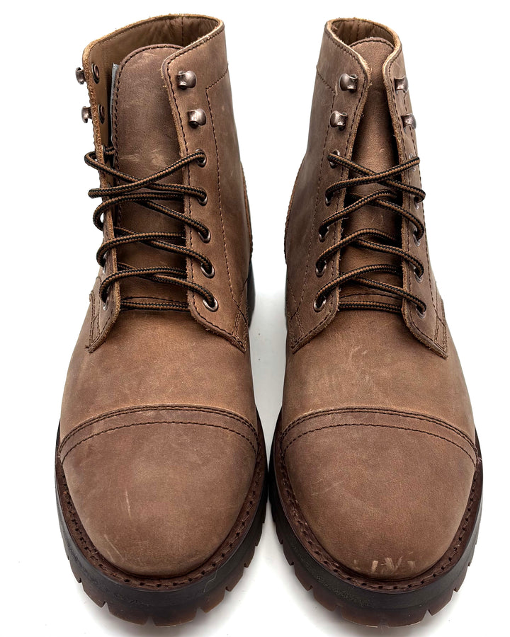 MENS Distressed Walnut Brown Leather Combat Boots - Size 8