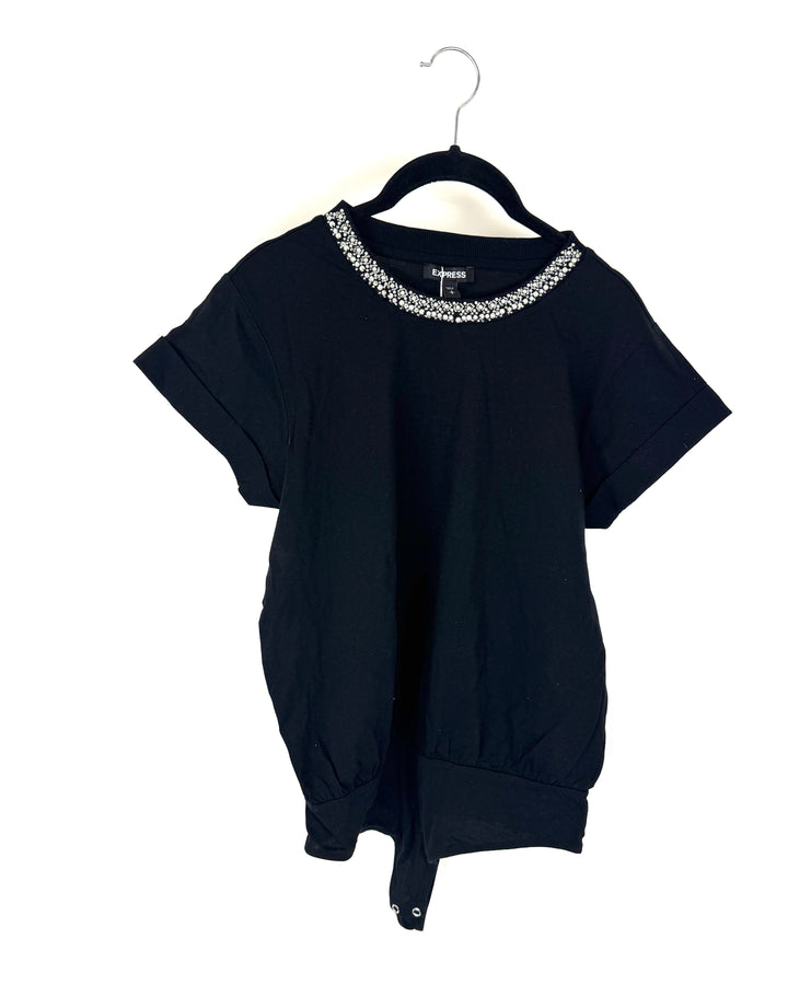 Black Short Sleeved Bodysuit - Size Small Petite