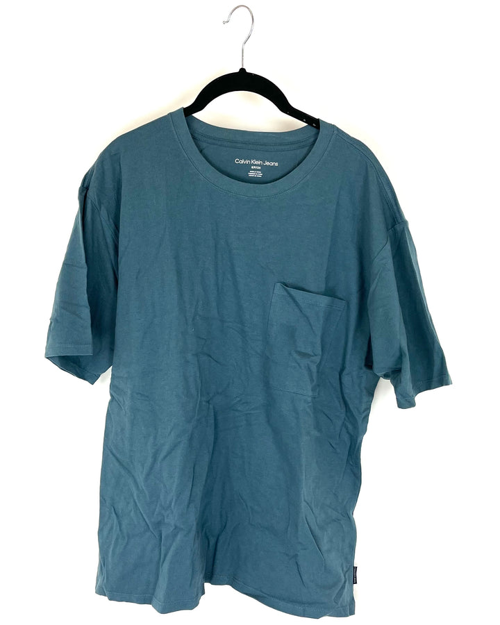 MENS Deep Teal T-Shirt With Front Pocket - Small