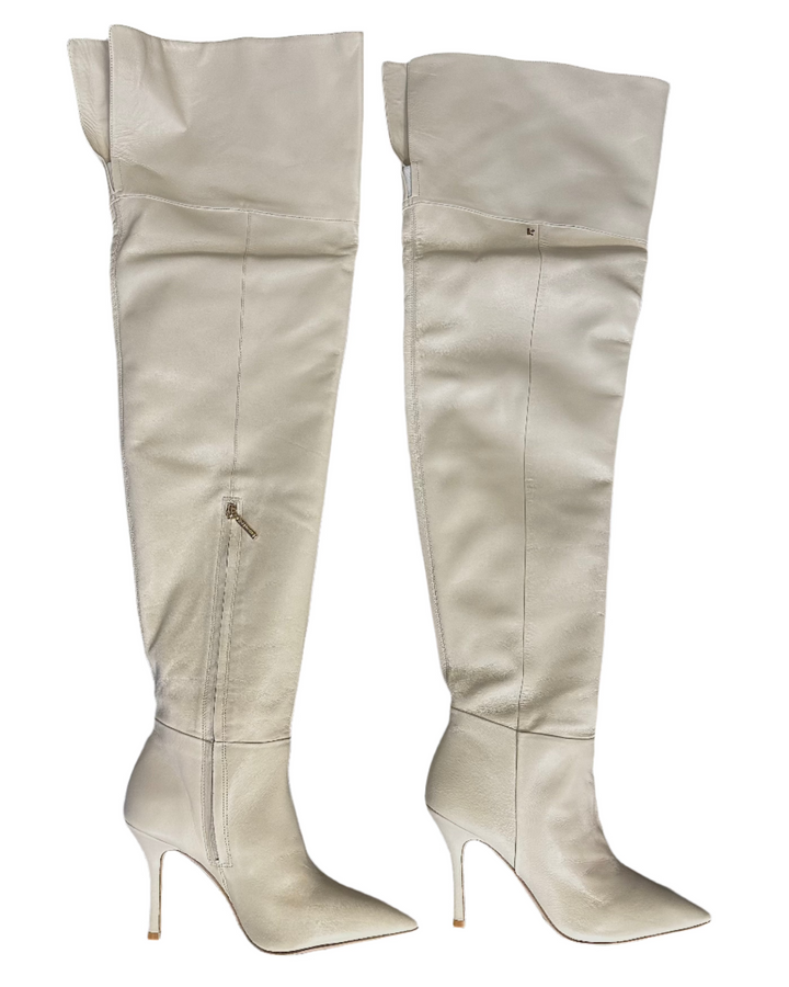 Cream Ultra Tall Pointed Toe Boots - Size 10 and 11