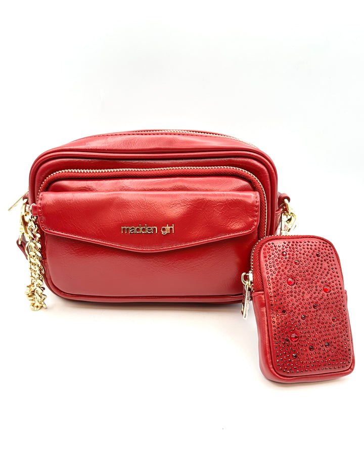 Red Crossbody Bag With Rhinestone Coin Purse