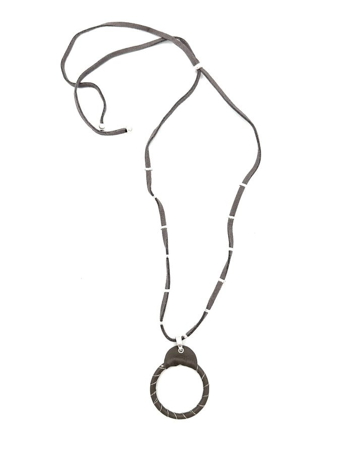 Gray Fabric Circle Charm Necklace