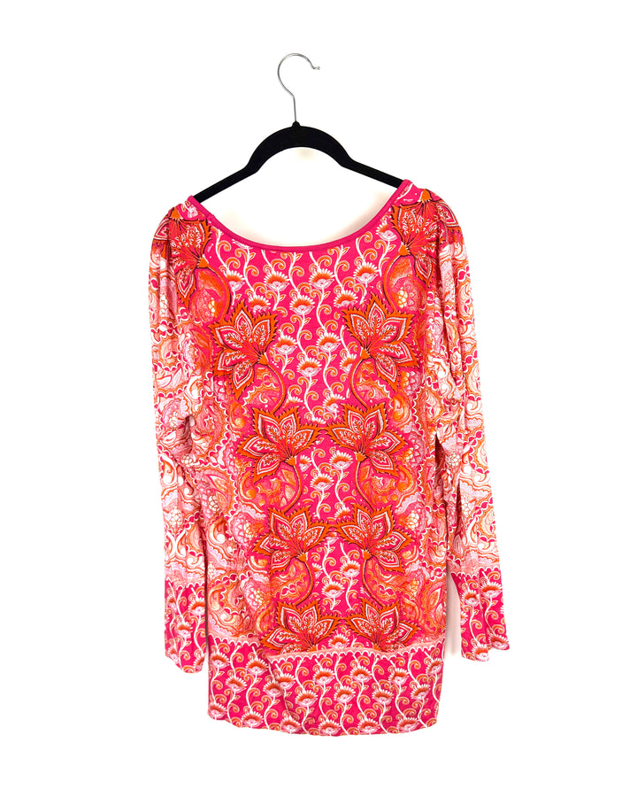 Pink And Orange Floral Flowy Blouse - Size 6/8