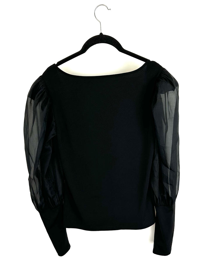 Black Mesh Padded Shoulder Bodysuit - Size 4/6