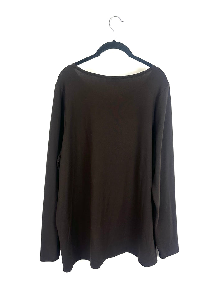 Brown Cheetah Print Long Sleeve Sweater Top - Size 14/16