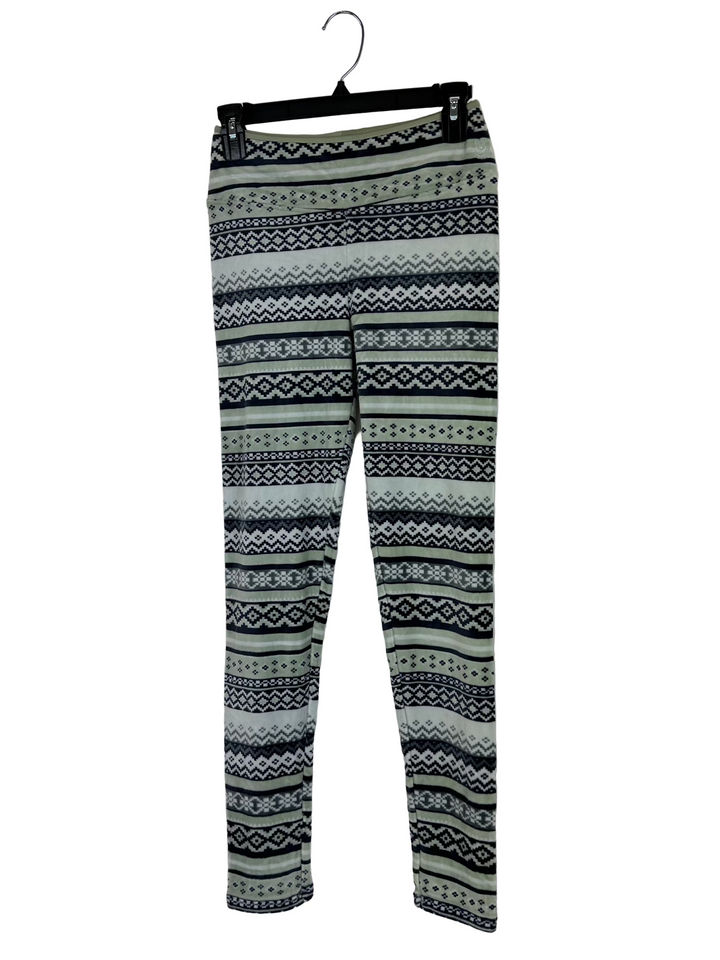 Navy and Mint Green Abstract Fleece Leggings - Extra Small - Large