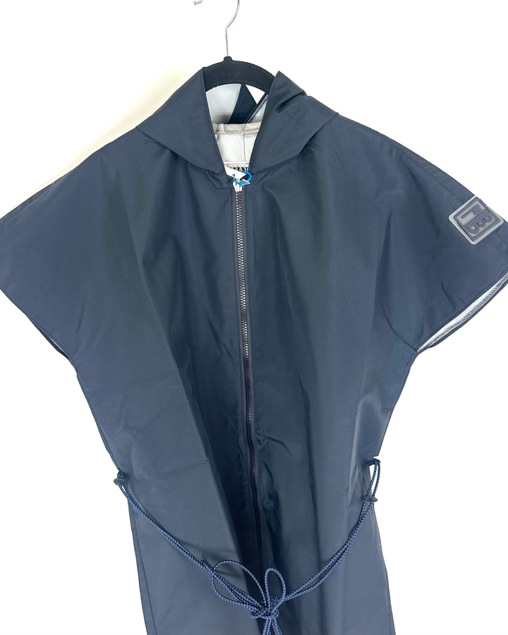Dark Navy Short Sleeve Raincoat With Bungee Belt - Size 2/4,  4/6, 6/8, and 8/10