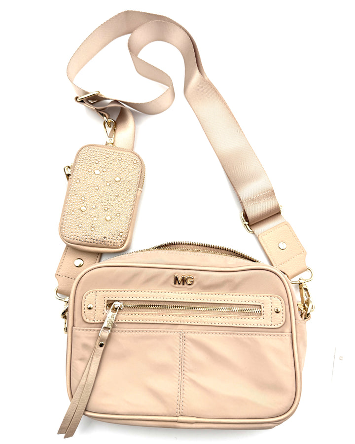 Beige Crossbody Bag With Rhinestone Coin Purse