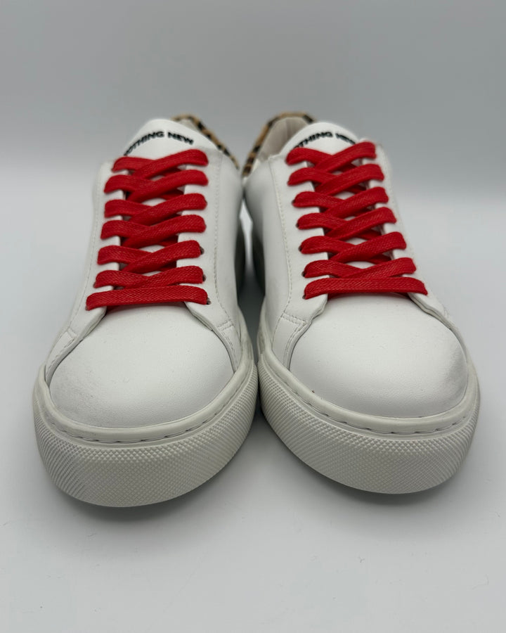White Leather And Cheetah Print Sneaker - Size 6.5