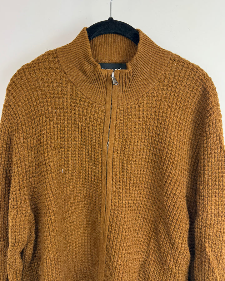 Brown Zip Up Knit Jacket - Mens Medium / Womens Large