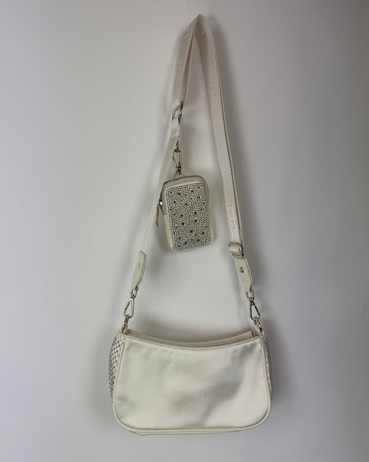 Cream Fishnet Rhinestoned Bag