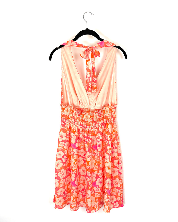 Orange and Pink Floral Halter Top Dress - Size 2/4