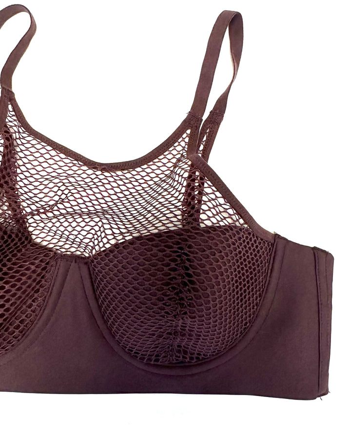 Dark Plum High Neck Mesh Bra - 34B